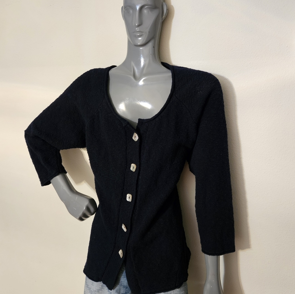 Sweater Loulou B. Textured cotton fit and flare Black Sz L - Picture 4 of 10